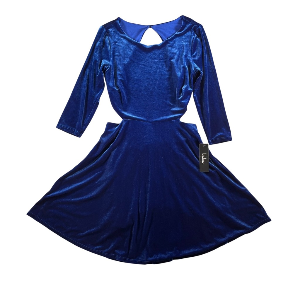 Lulus NWT Women's Charisma and Charm Royal Blue Velvet Backless Dress‎ Size M